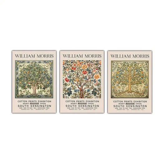 Set of 3 William Morris Inspired Flower and Fruit Tree Canvas Posters - HUS & CO.