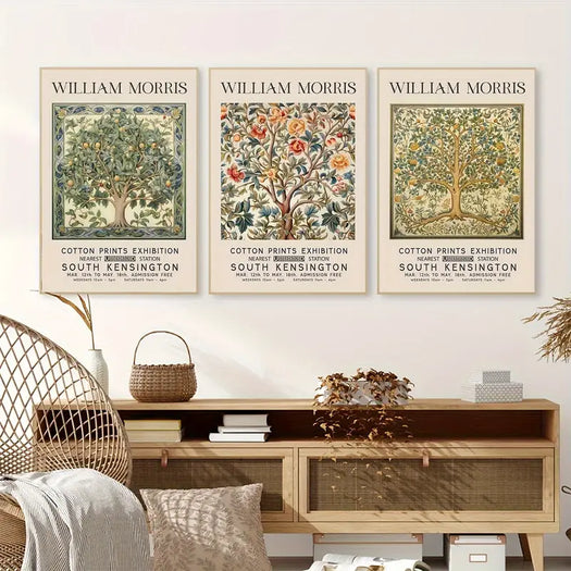 Set of 3 William Morris Inspired Flower and Fruit Tree Canvas Posters - HUS & CO.