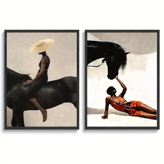 Set of 2 Silhouette Horse Riding Woman Canvas Print - HUS & CO.