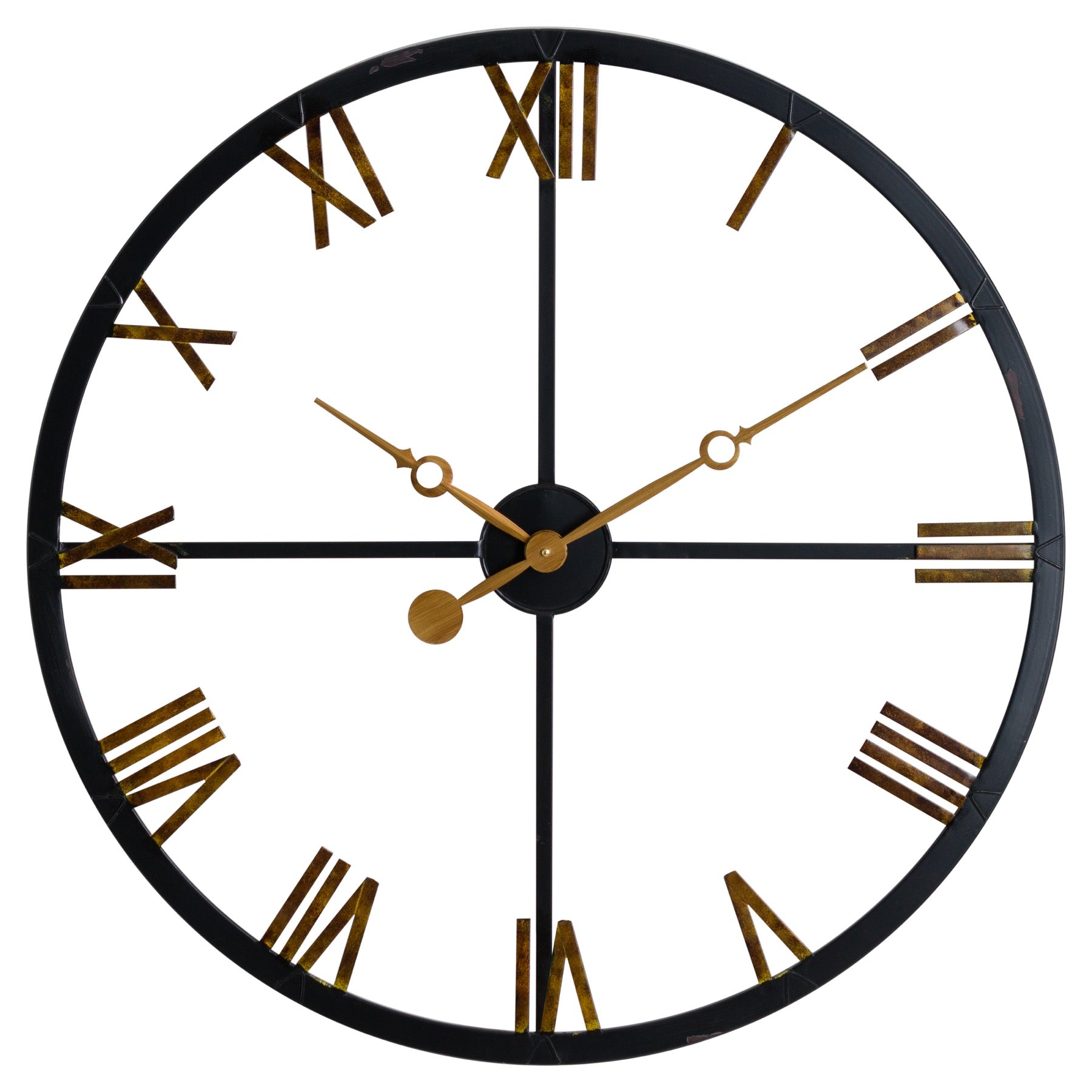 Distressed Black And Gold Skeleton Station Clock - HUS & CO.