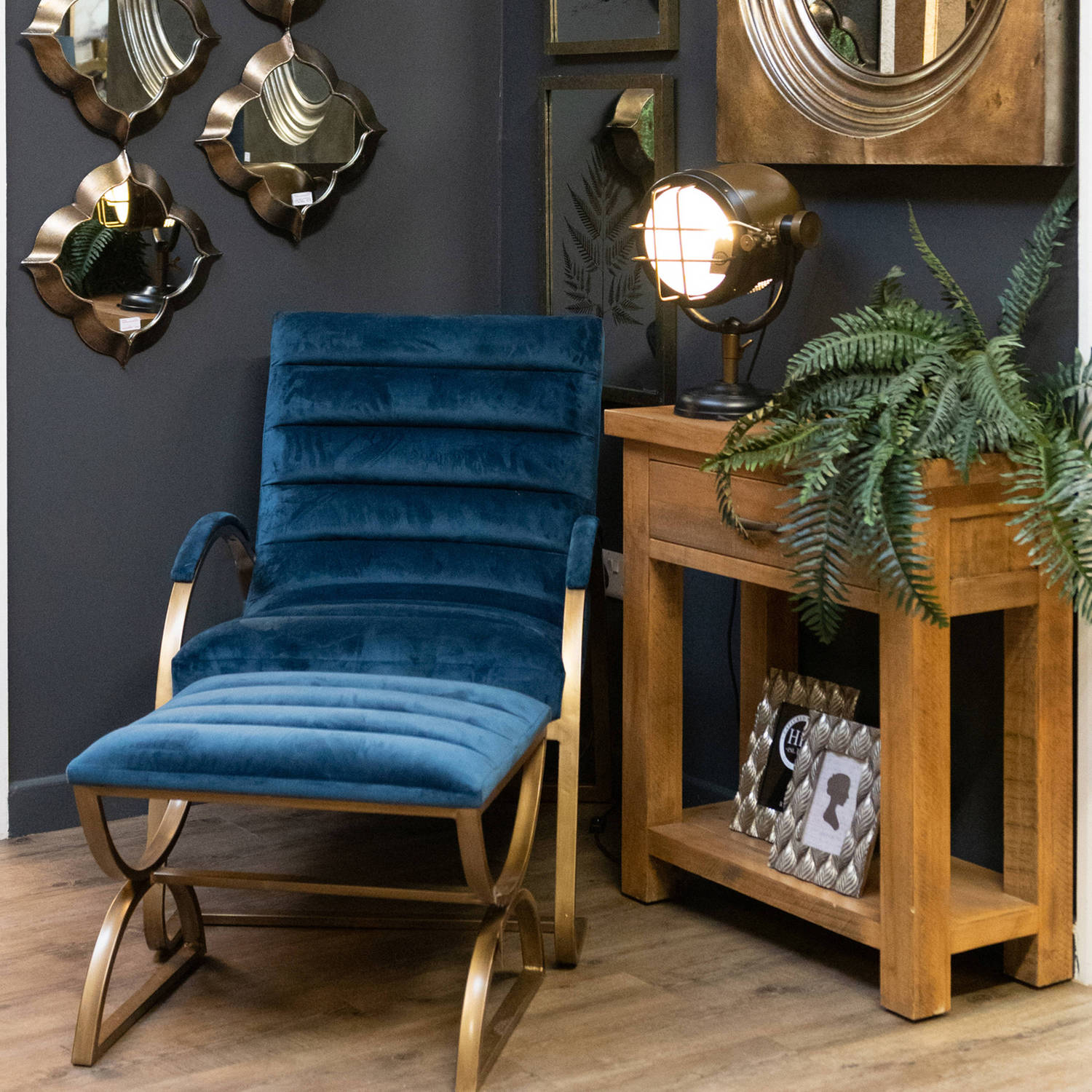 Navy And Brass Ribbed Footstool - hus & co.