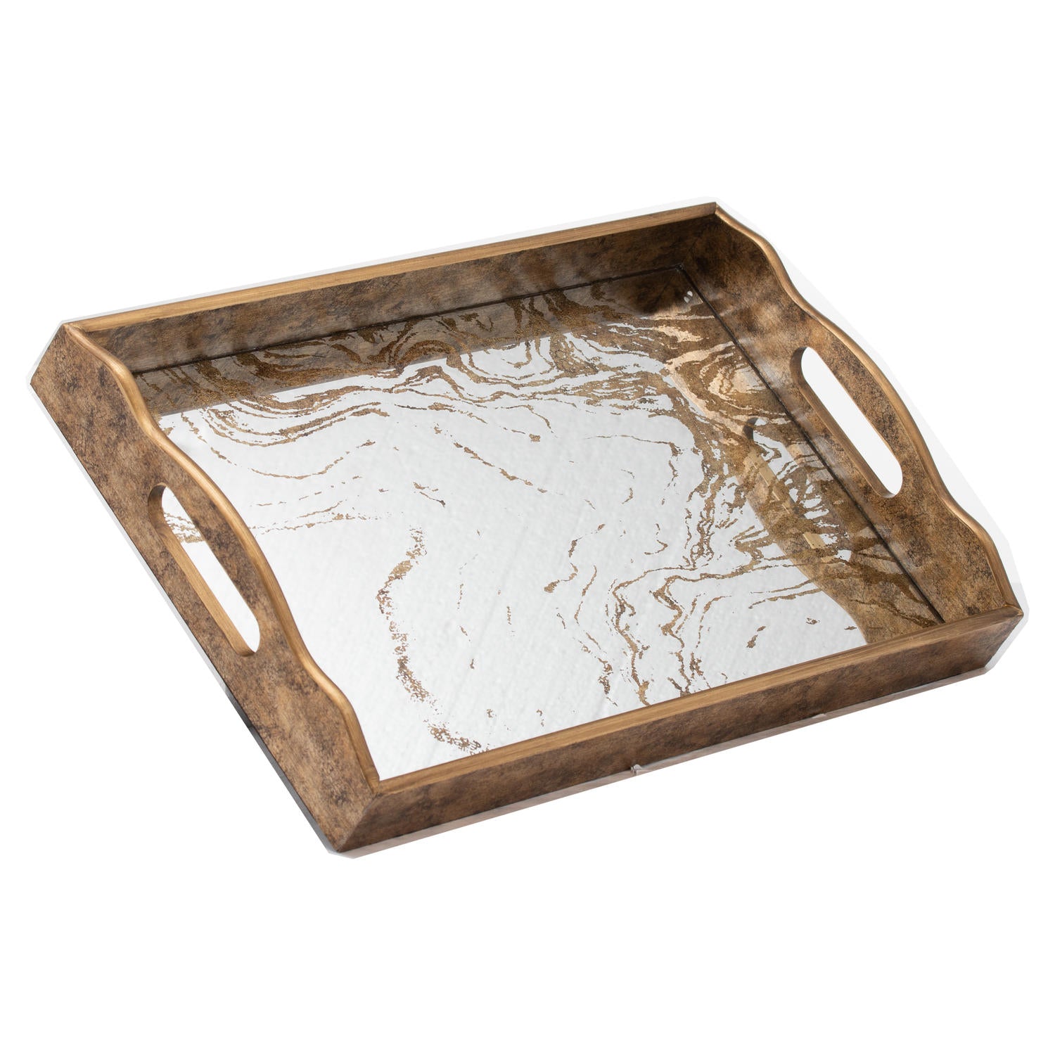 Augustus Large Mirrored Tray With Marbling Effect - hus & co.