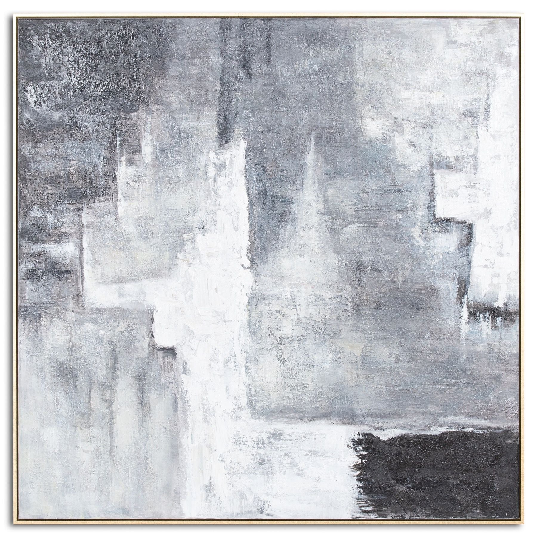 Hand Painted Black And White Layered Abstract Painting - hus & co.