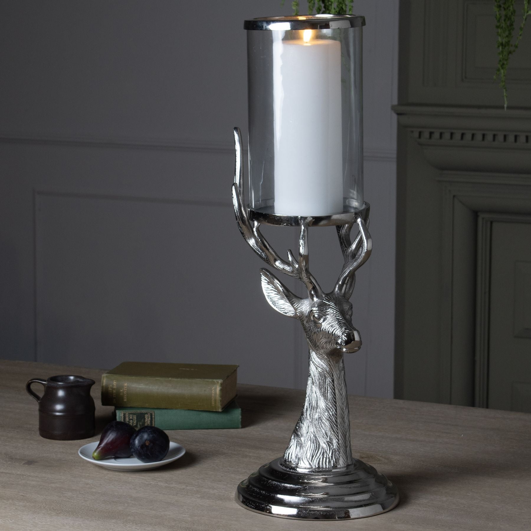 Tall Silver Stag Candle Hurricane Lantern - hus & co.