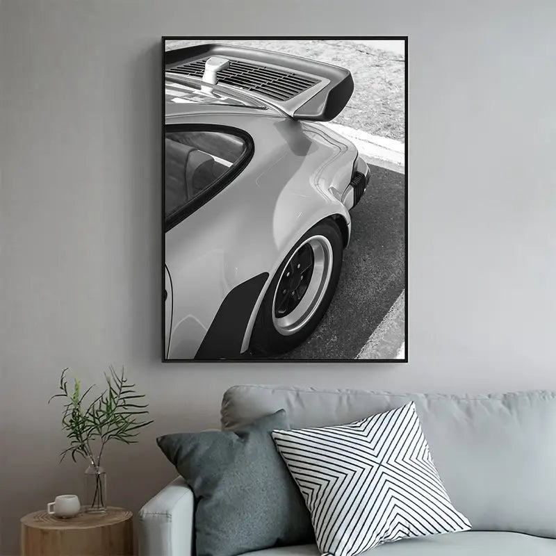 White Monochrome Car Canvas Poster - HUS & CO.