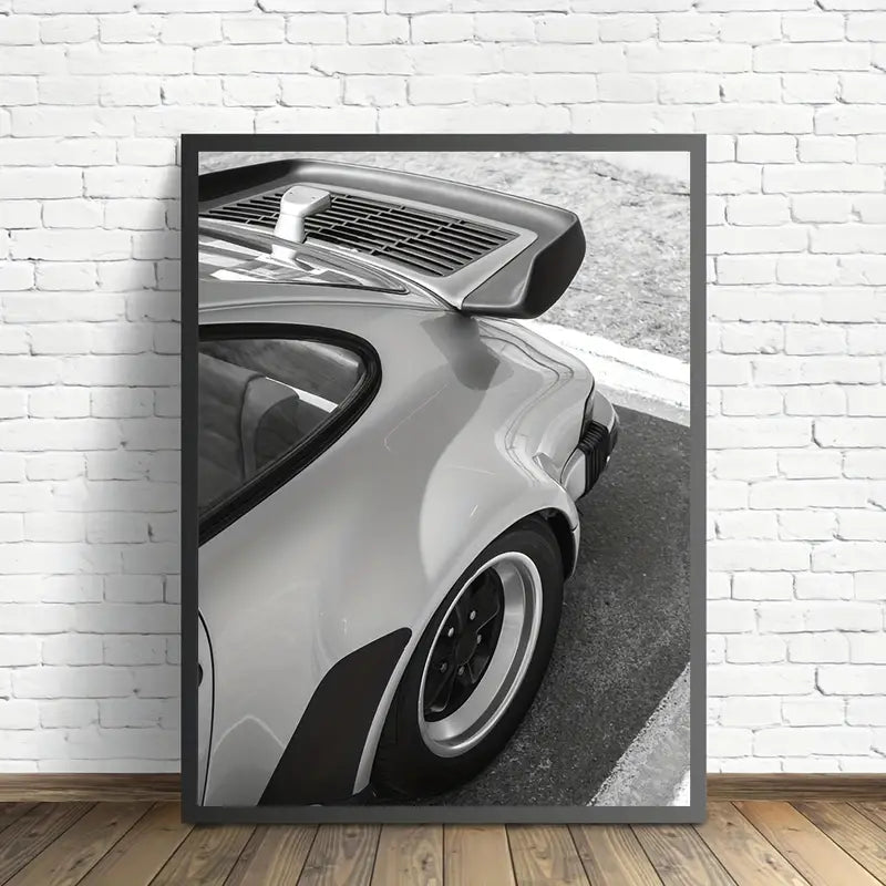 White Monochrome Car Canvas Poster - HUS & CO.