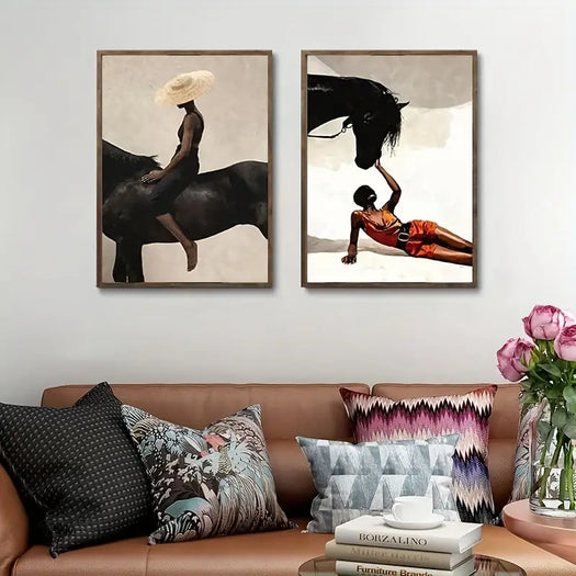 Set of 2 Silhouette Horse Riding Woman Canvas Print - HUS & CO.