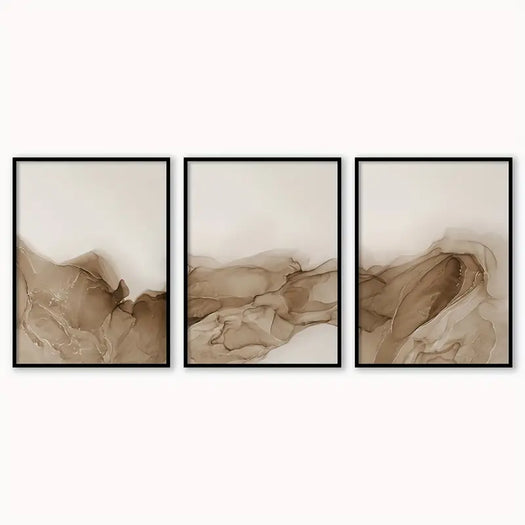 Set of 3 Beige Abstract Marble Canvas Prints - HUS & CO.