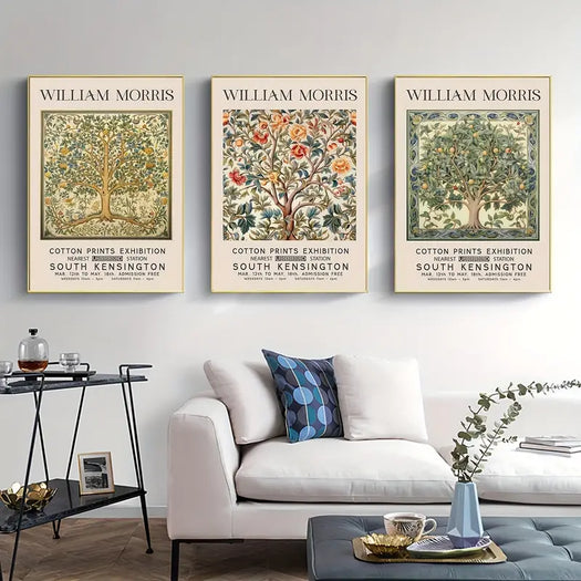 Set of 3 William Morris Inspired Flower and Fruit Tree Canvas Posters - HUS & CO.