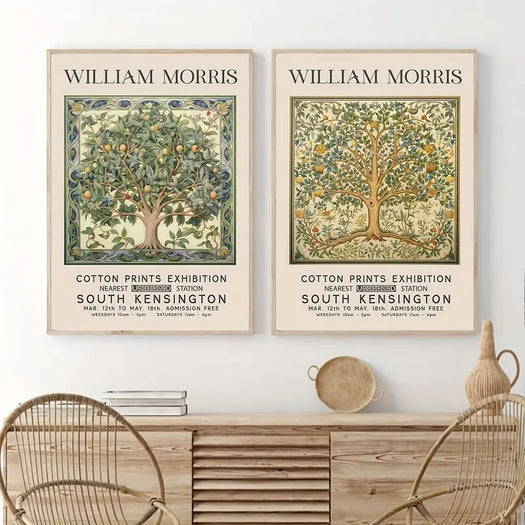 Set of 3 William Morris Inspired Flower and Fruit Tree Canvas Posters - HUS & CO.