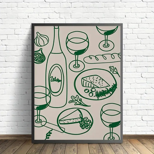 Green Wine & Cheese Canvas Print - HUS & CO.