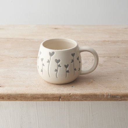 Grey Heart Flower Mug, 13.5cm - hus & co.