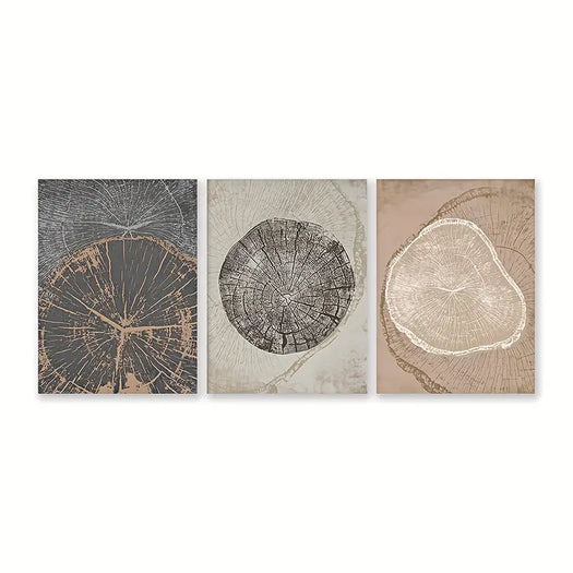 Set of 3 Abstract Tree Ring Canvas Prints - HUS & CO.