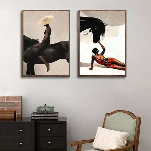 Set of 2 Silhouette Horse Riding Woman Canvas Print - HUS & CO.