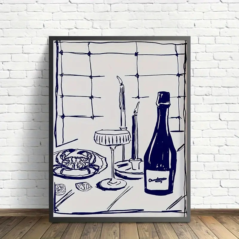 Blue Wine & Cheese Canvas Print - HUS & CO.