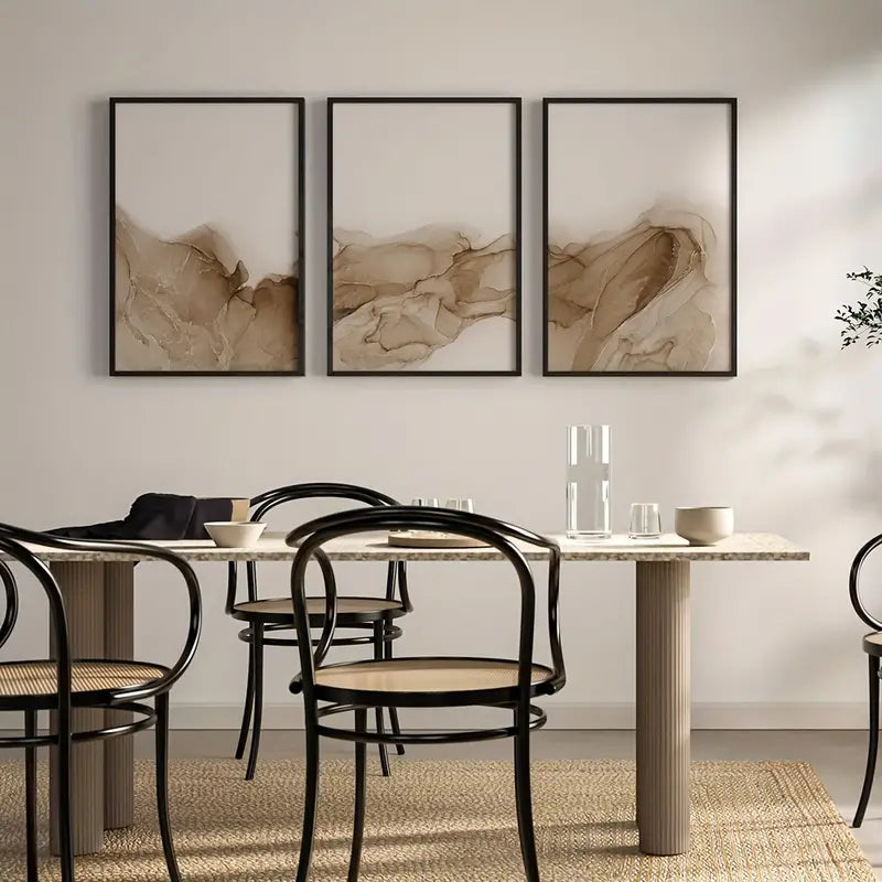 Set of 3 Beige Abstract Marble Canvas Prints - HUS & CO.