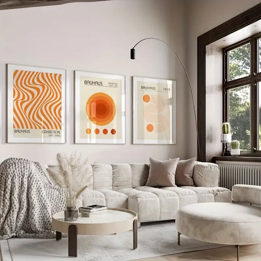 Set of 3 Orange Bauhaus Canvas Prints - HUS & CO.