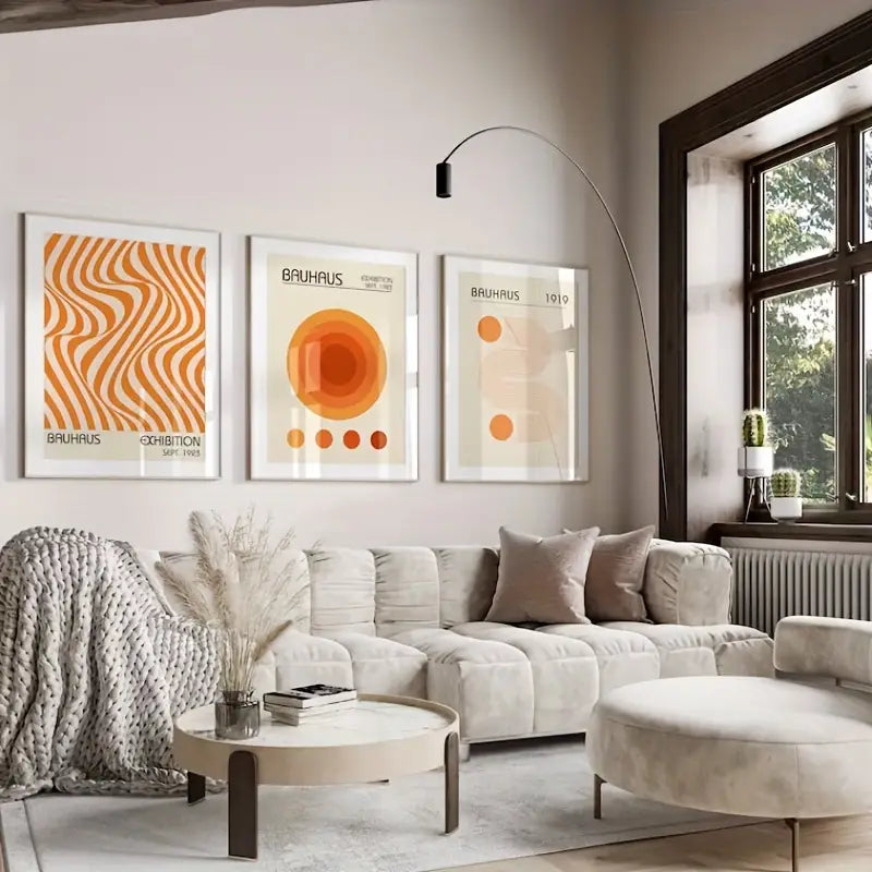 Set of 3 Orange Bauhaus Canvas Prints - HUS & CO.