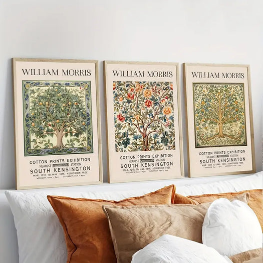 Set of 3 William Morris Inspired Flower and Fruit Tree Canvas Posters - HUS & CO.