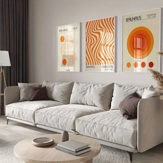 Set of 3 Orange Bauhaus Canvas Prints - HUS & CO.