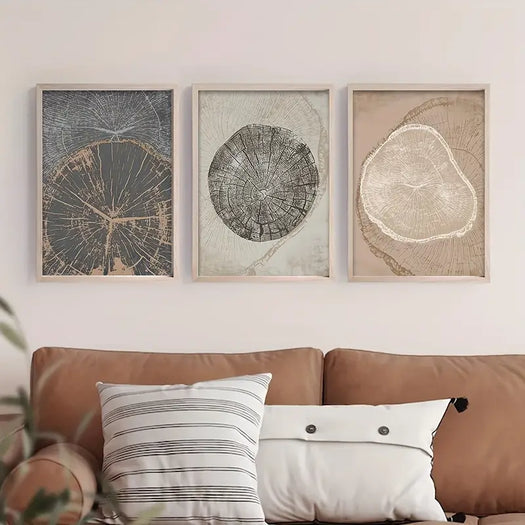 Set of 3 Abstract Tree Ring Canvas Prints - HUS & CO.