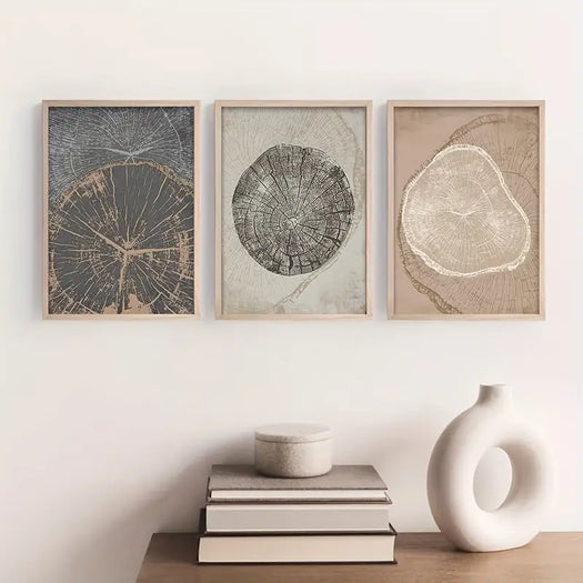 Set of 3 Abstract Tree Ring Canvas Prints - HUS & CO.