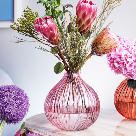 Round Fluted Glass Vase Pink - hus & co.