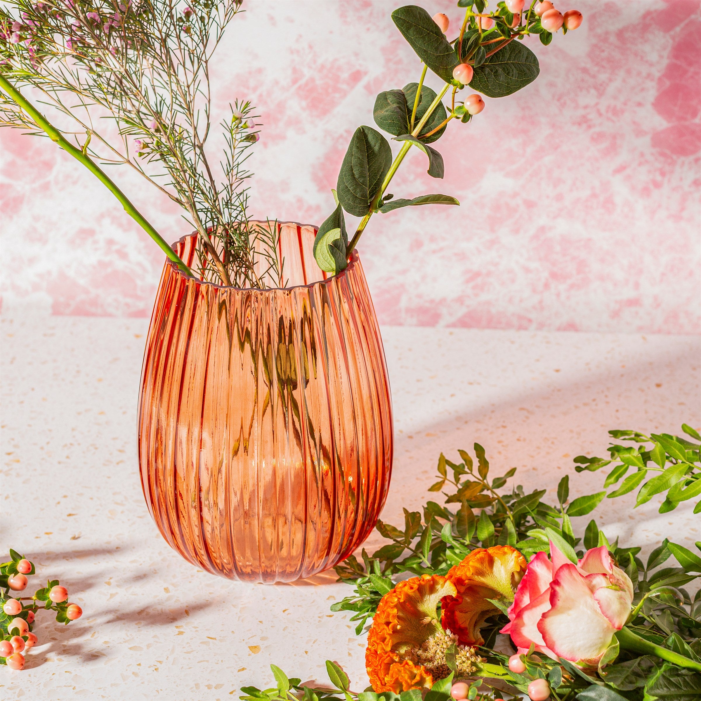 Fluted Glass Vase Amber - hus & co.