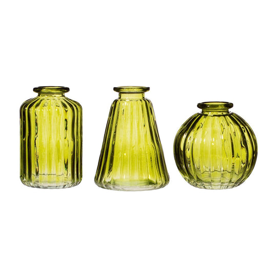 Olive Green Glass Bud Vases - Set Of 3 - hus & co.