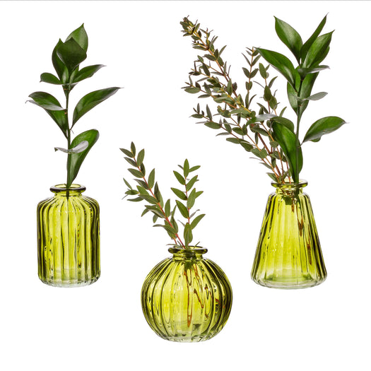 Olive Green Glass Bud Vases - Set Of 3 - hus & co.