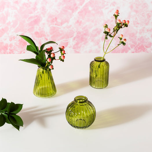 Olive Green Glass Bud Vases - Set Of 3 - hus & co.