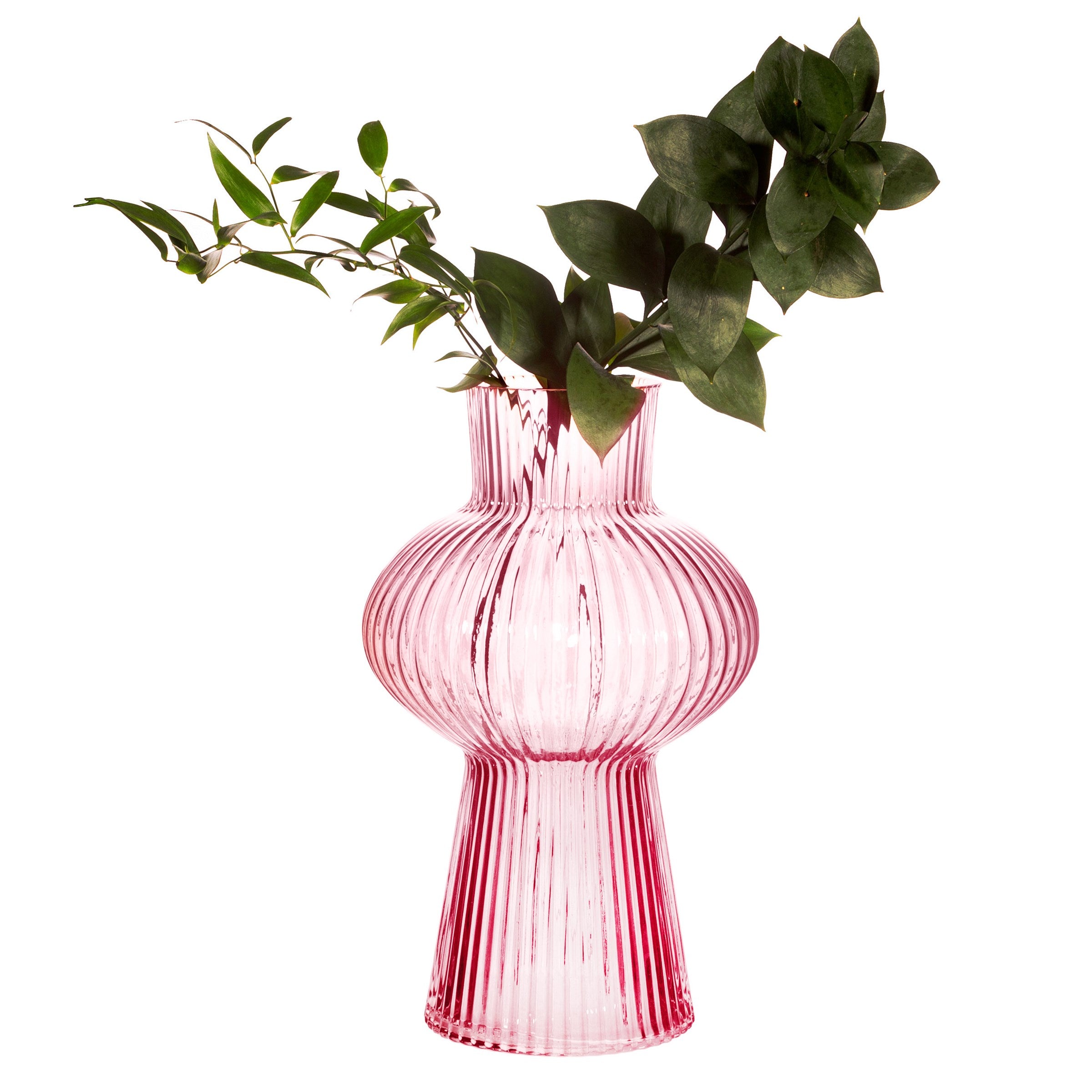 Shapely Fluted Glass Vase Pink - hus & co.