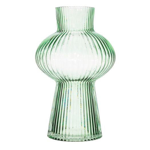 Shapely Fluted Glass Vase Green - hus & co.