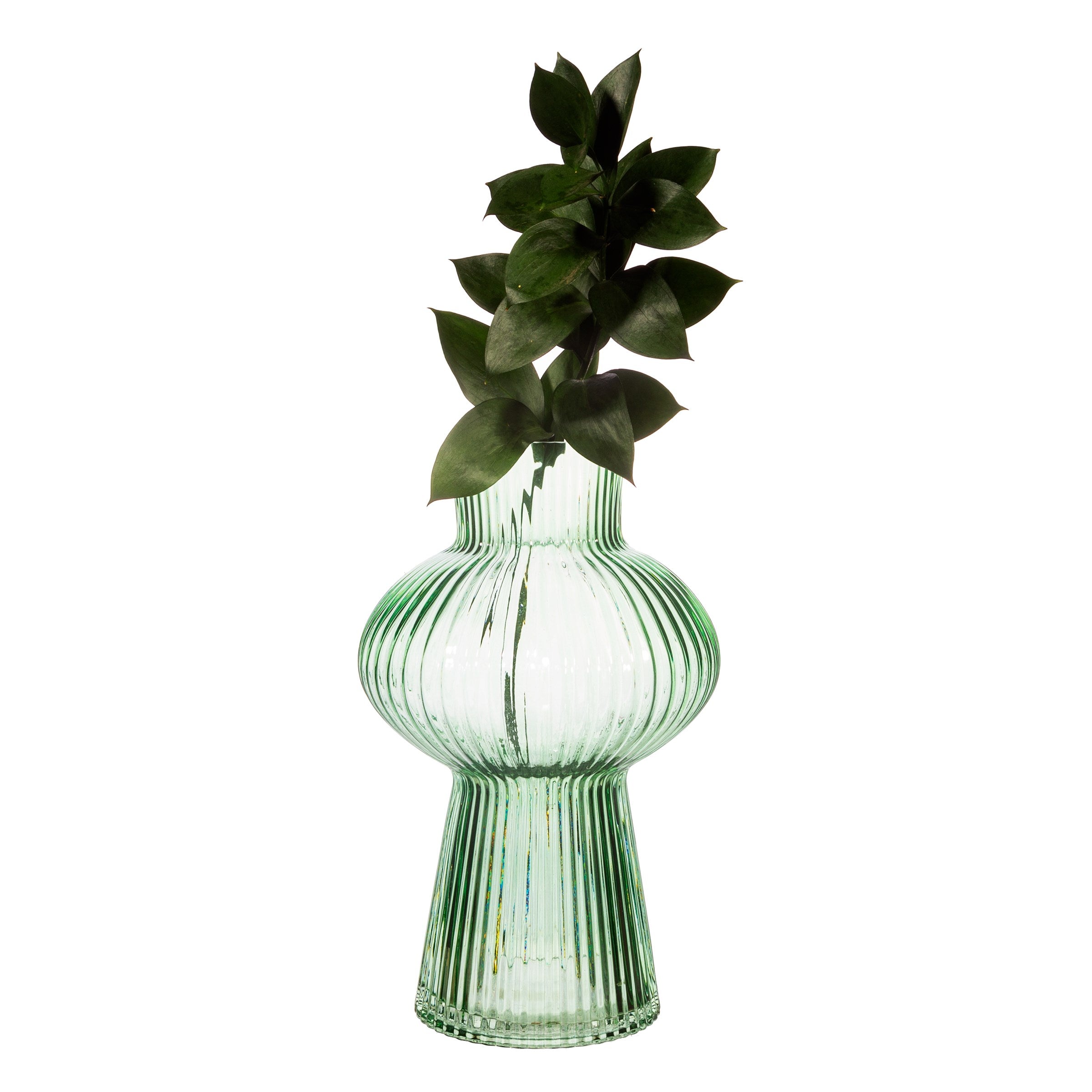 Shapely Fluted Glass Vase Green - hus & co.