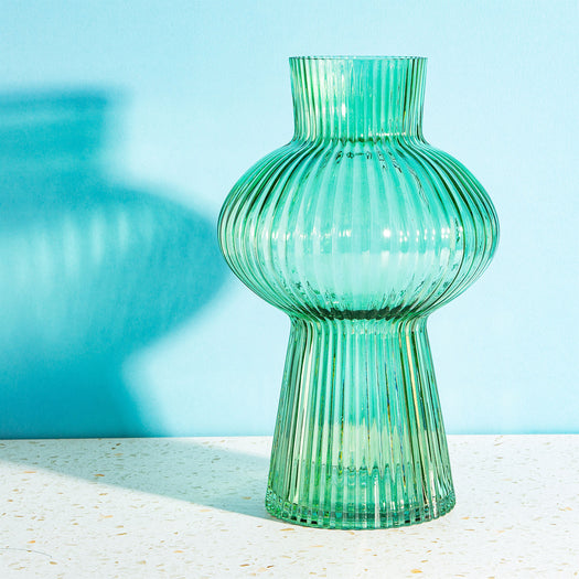 Shapely Fluted Glass Vase Green - hus & co.