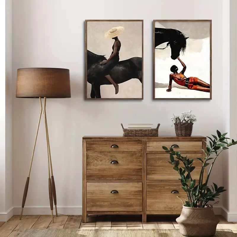 Set of 2 Silhouette Horse Riding Woman Canvas Print - HUS & CO.