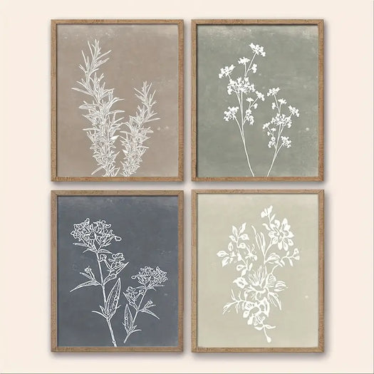 Set of 4 Minimalist Plant Canvas Prints - HUS & CO.