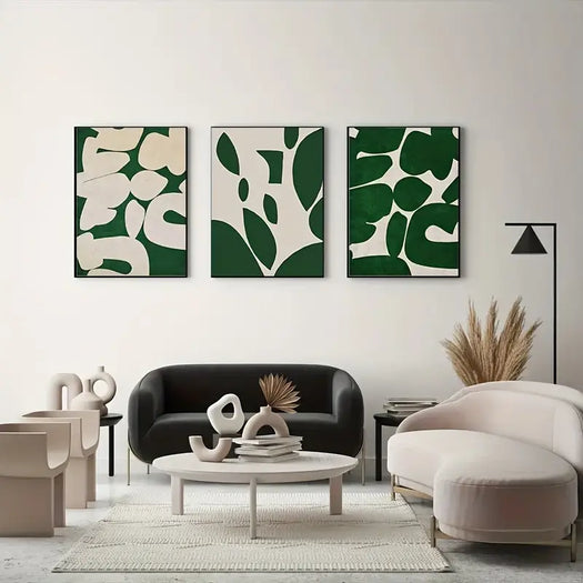 Set of 3 Abstract Nordic Green Canvas Prints - HUS & CO.