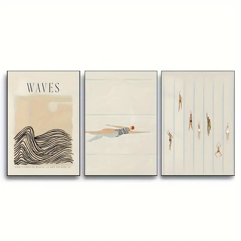 Set of 3 Nordic Swimmer Canvas Prints - HUS & CO.